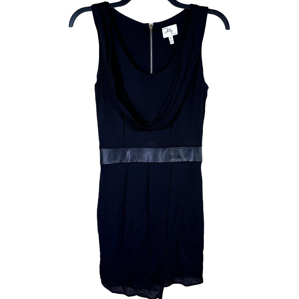 Milly Cowl Drape Mini Dress Women's 6 Lamb Leather Waist Band LBD Chic‎ Classic
